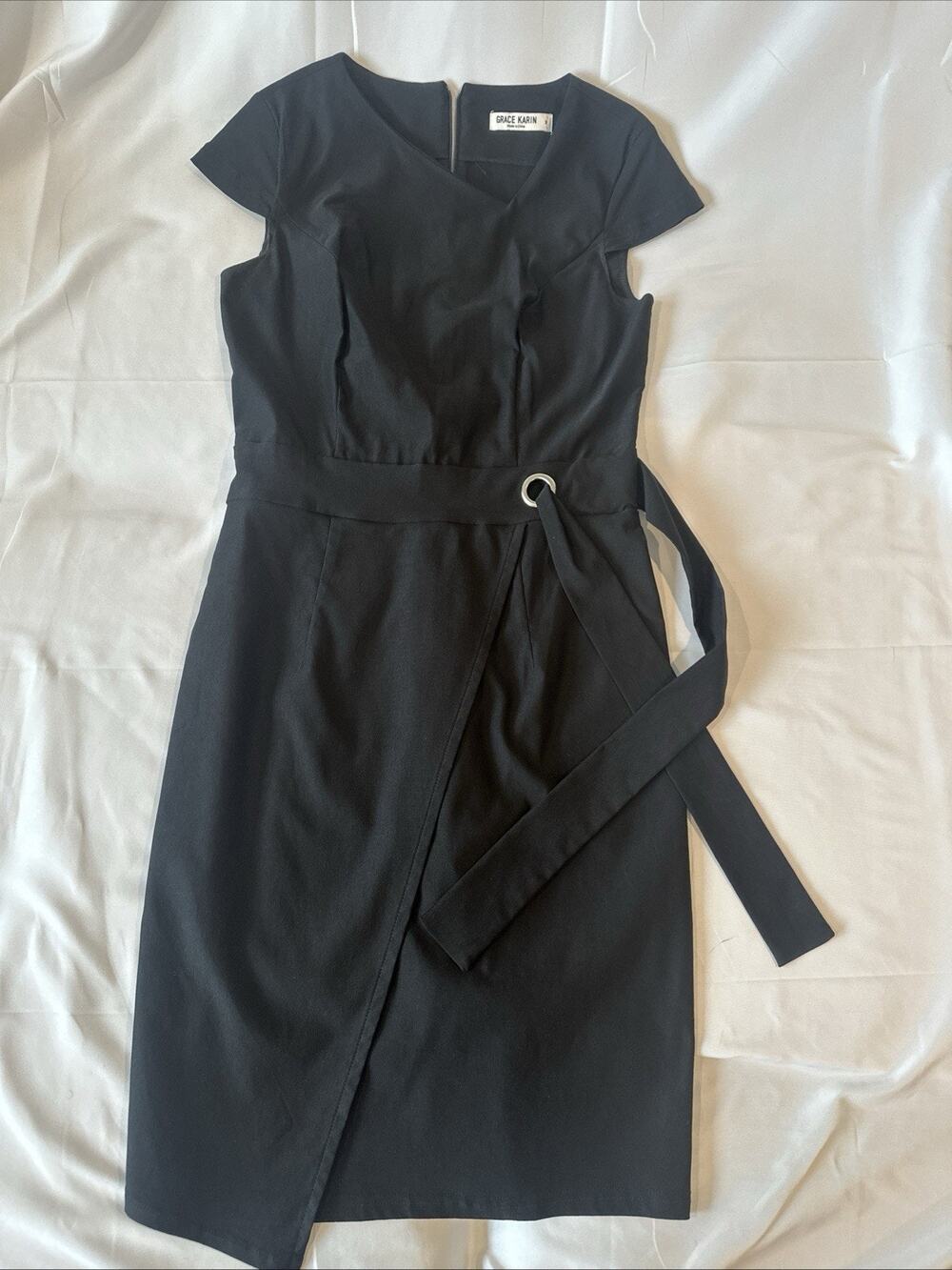 Grace Karin 3/4 Length Black Cocktail Dress Short Sleeves, Black Color Medium